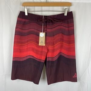 Prana Sediment Board Shorts Red Tie Waist UPF 30+ Surf 10" Inseam Size 30